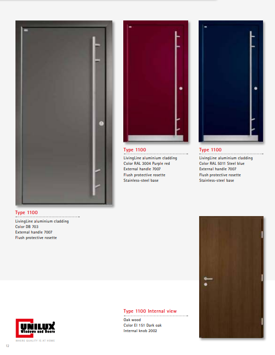 Type 1100 LivingLine – UNILUX Aluminium Clad Wood Entrance Door, Flush Panel, Custom RAL Colors, Premium Oak or Pine Interior, Energy Efficient & Secure, German Quality Residential Front Door